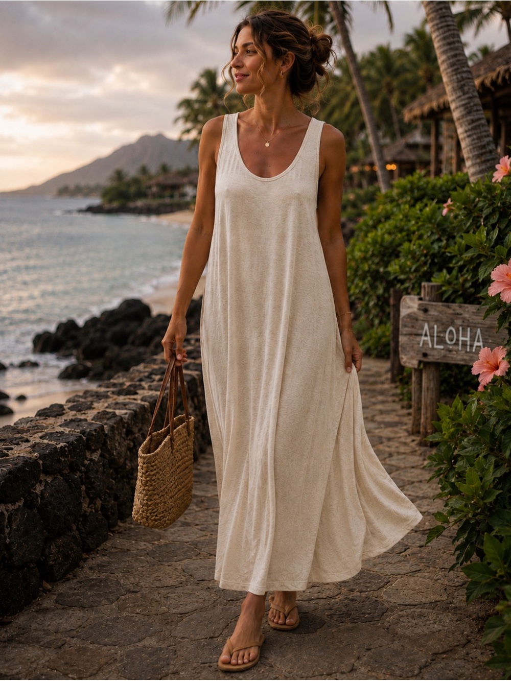 Lou & Grey Sleeveless Scoop Maxi Dress Oatmeal Cream